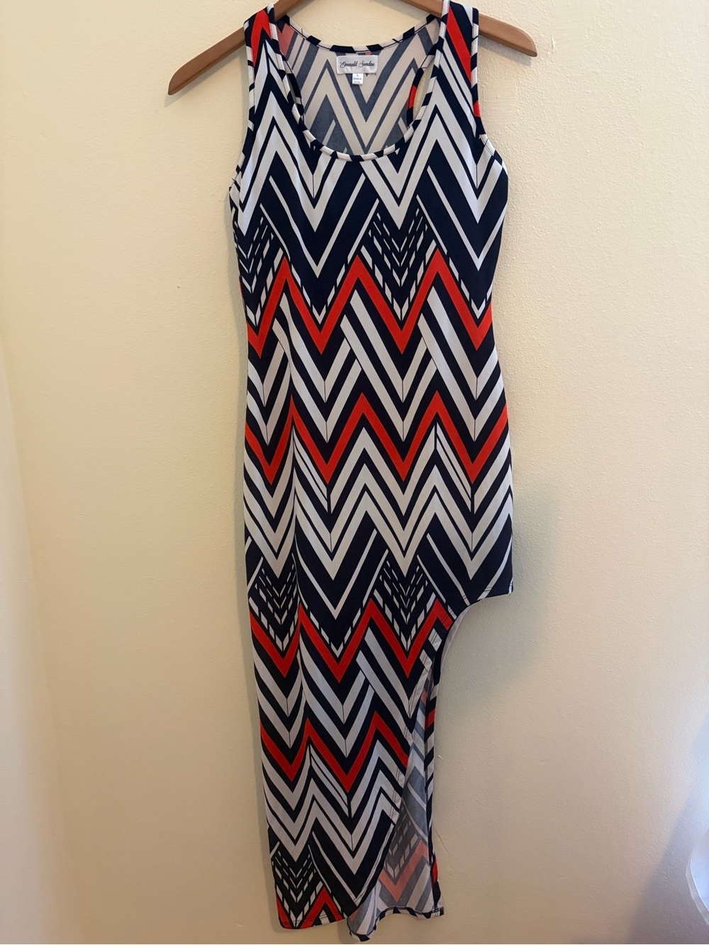 Emerald Sundae Chevron High Low Dress Navy Orange White Sleeveless Large